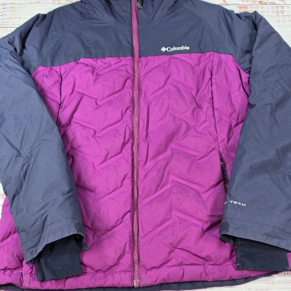 Columbia Puffer Jacket Kids Size L Purple Good Omni-Heat Down Insulated Hooded